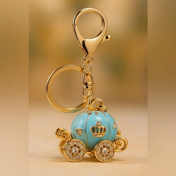 Bag Charm Cinderella-inspired Carriage Keychain Keyring Blue Pumpkin,Rhinestones - Picture 2 of 4